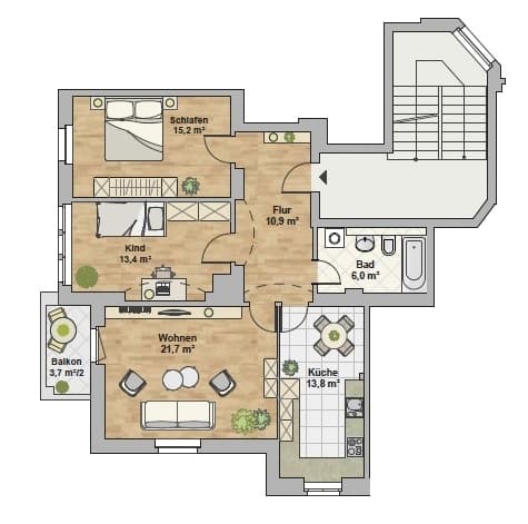 Stilvolle 3‑Raum‑Wohnung mit Balkon in Striesen – Vorschaubild 2